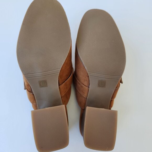 Anne Klein Brown Block Heel Mules Faux Suede Buckle Slip On Business Casual 10 - Picture 3 of 14